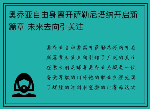 奥乔亚自由身离开萨勒尼塔纳开启新篇章 未来去向引关注